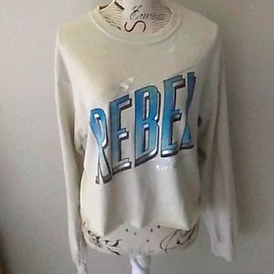 White, blue, and silver crew neck